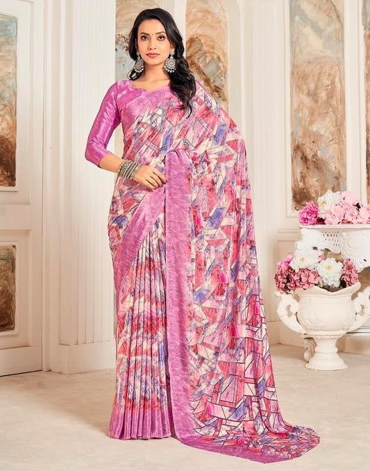 Pink Silk Printed Saree
