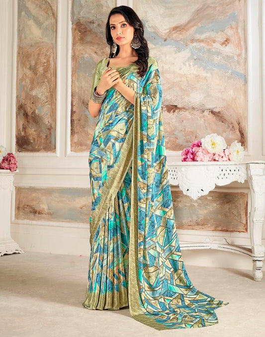 Moss Green Silk Printed Saree