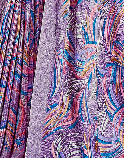 Lavender & Multicoloured Silk Printed Saree