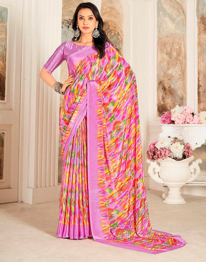 Lavender & Multicoloured Silk Printed Saree