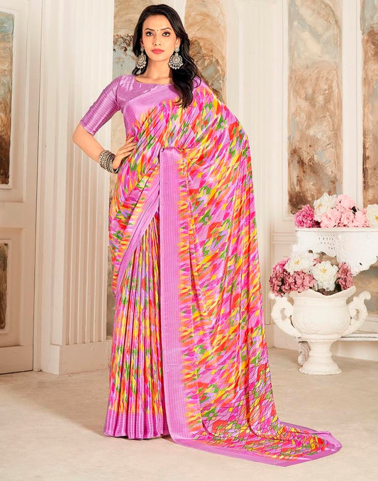 Lavender & Multicoloured Silk Printed Saree