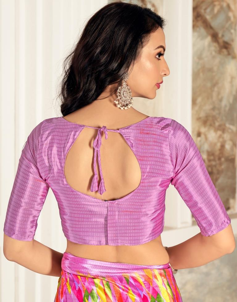 Lavender & Multicoloured Silk Printed Saree