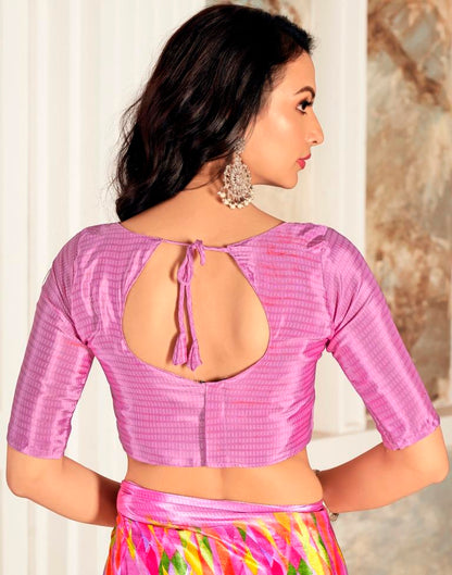 Lavender & Multicoloured Silk Printed Saree