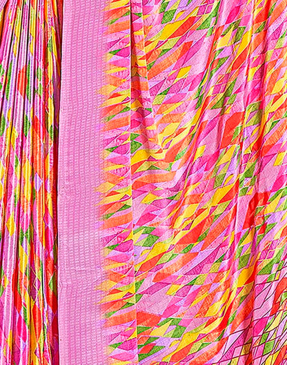 Lavender & Multicoloured Silk Printed Saree