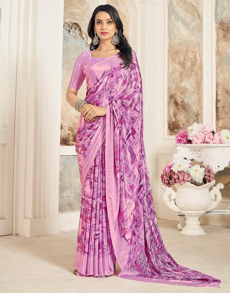 Pink Silk Printed Saree