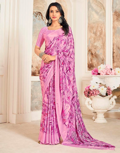 Pink Silk Printed Saree