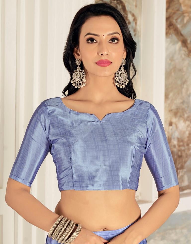 Steel Blue Silk Printed Saree