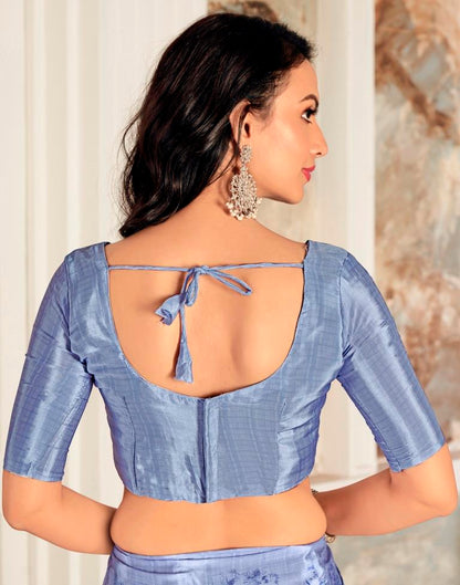 Steel Blue Silk Printed Saree