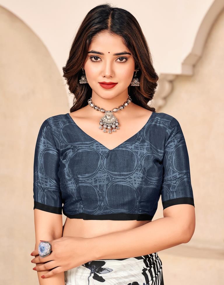 White Silk Printed Saree