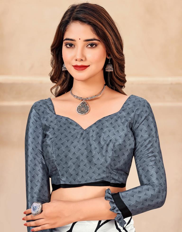 White Silk Printed Saree