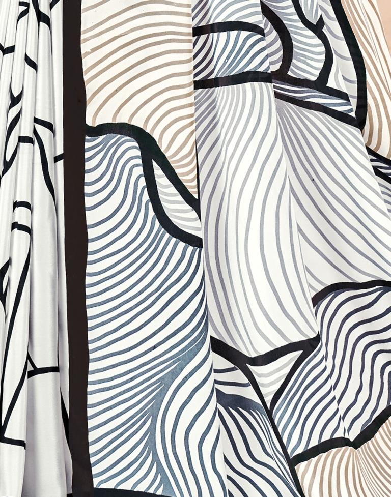 White Silk Printed Saree