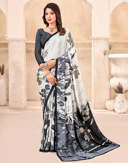 White Silk Printed Saree