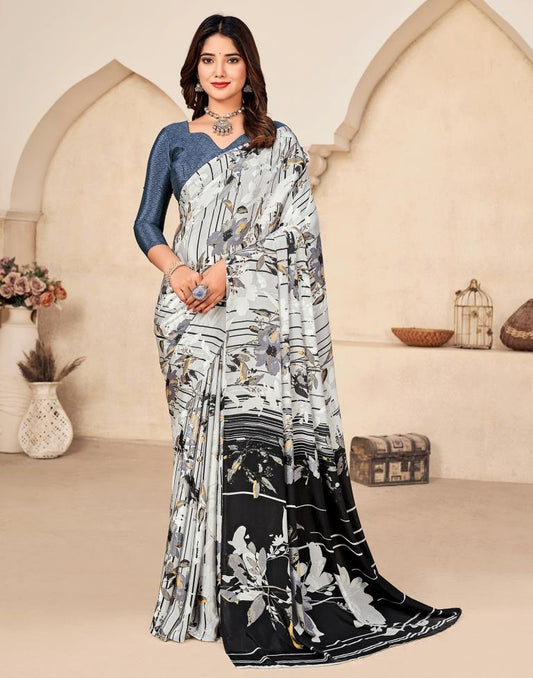 Grey Silk Printed Saree