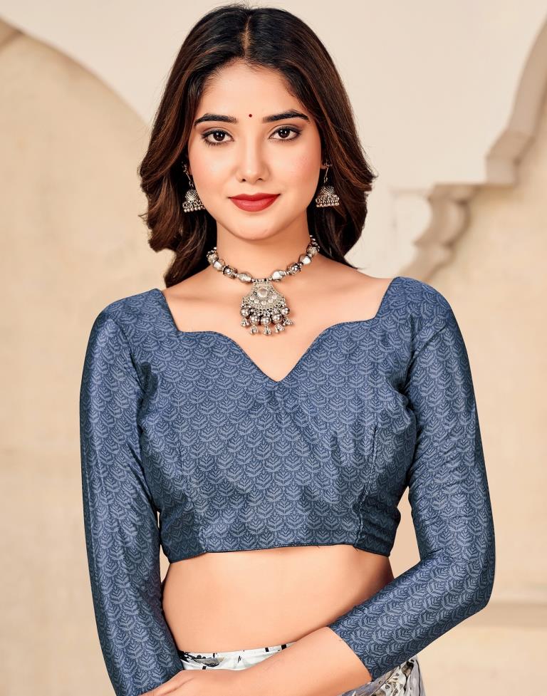 Grey Silk Printed Saree