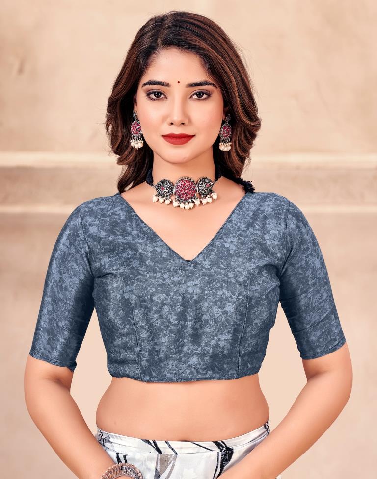 Light White Silk Printed Saree