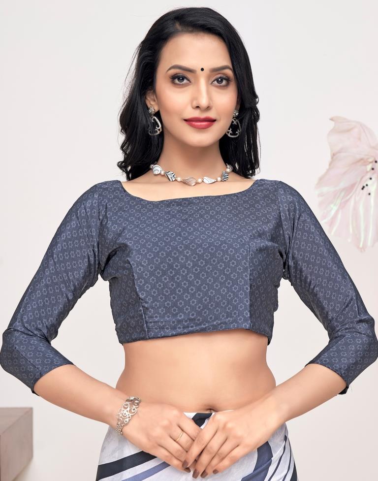 White Silk Printed Saree