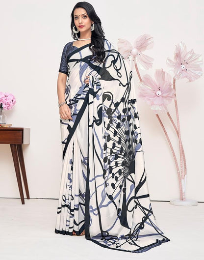 White Silk Printed Saree
