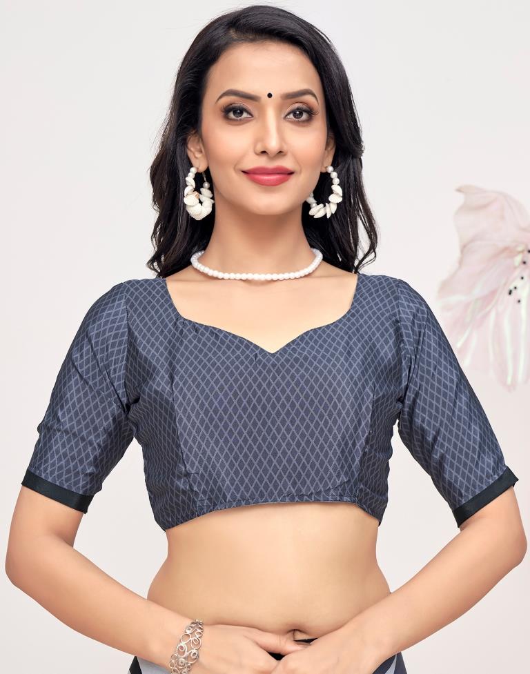 White Silk Printed Saree