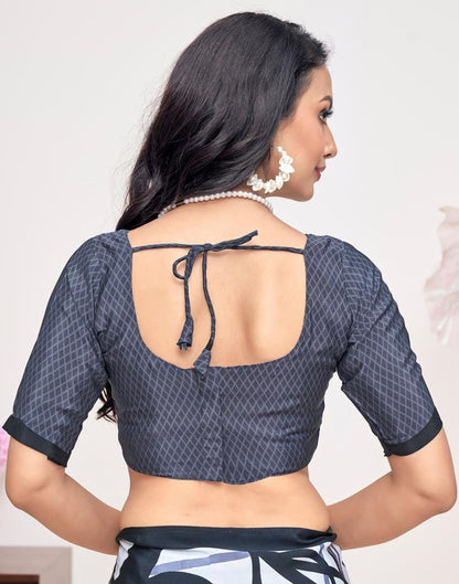 White Silk Printed Saree