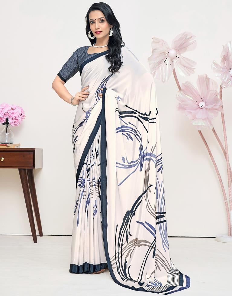 White Silk Printed Saree