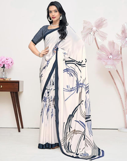White Silk Printed Saree