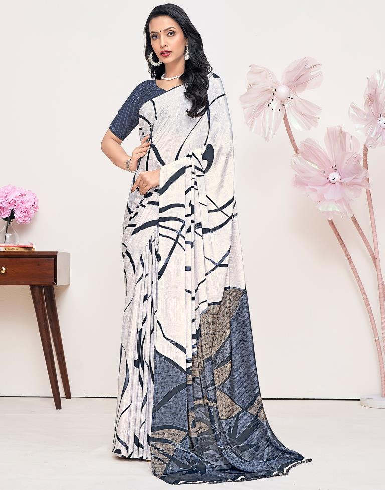 White Silk Printed Saree
