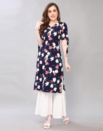 Ravishing Dark Blue Coloured Digital Printed Crepe Kurti | Sudathi