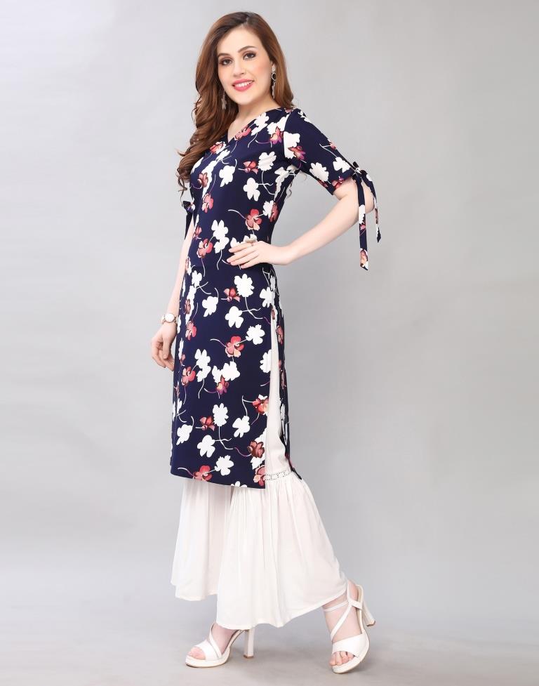 Ravishing Dark Blue Coloured Digital Printed Crepe Kurti | Sudathi