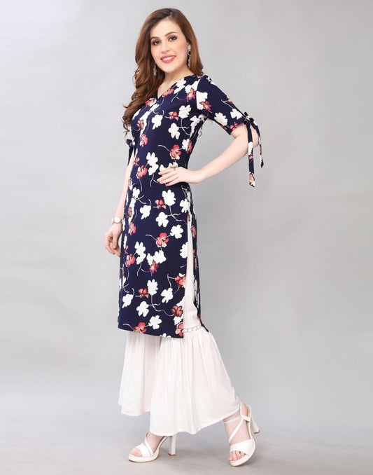 Ravishing Dark Blue Coloured Digital Printed Crepe Kurti | Sudathi
