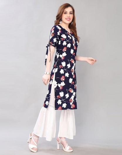 Ravishing Dark Blue Coloured Digital Printed Crepe Kurti | Sudathi
