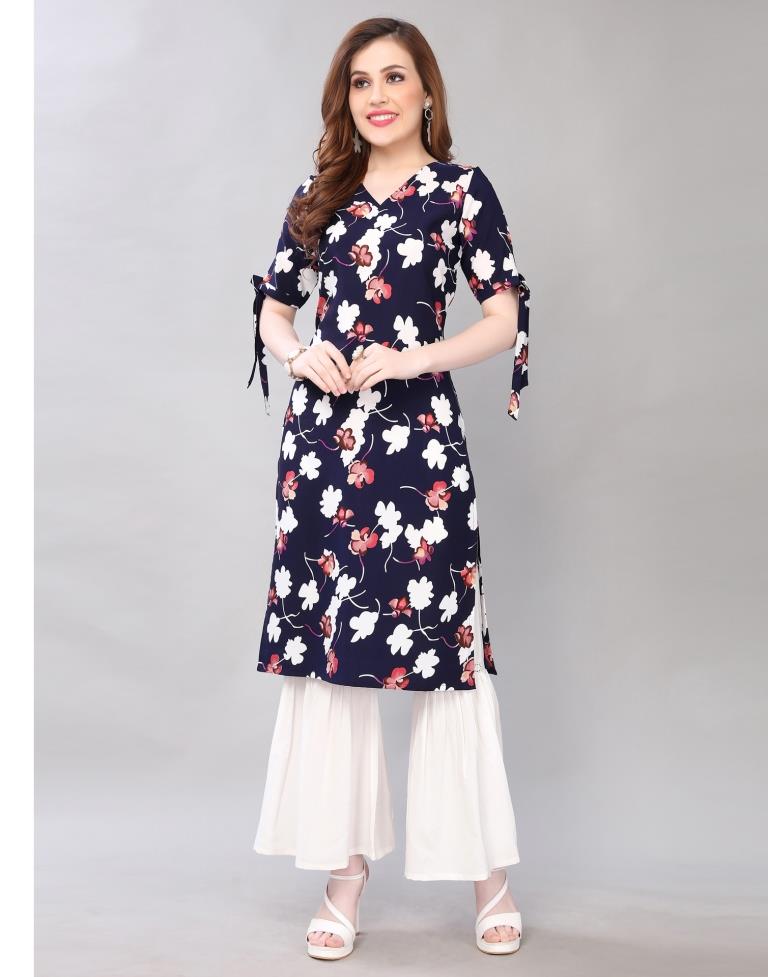 Ravishing Dark Blue Coloured Digital Printed Crepe Kurti | Sudathi