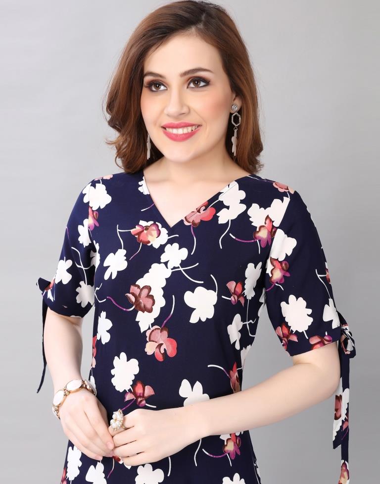 Ravishing Dark Blue Coloured Digital Printed Crepe Kurti | Sudathi
