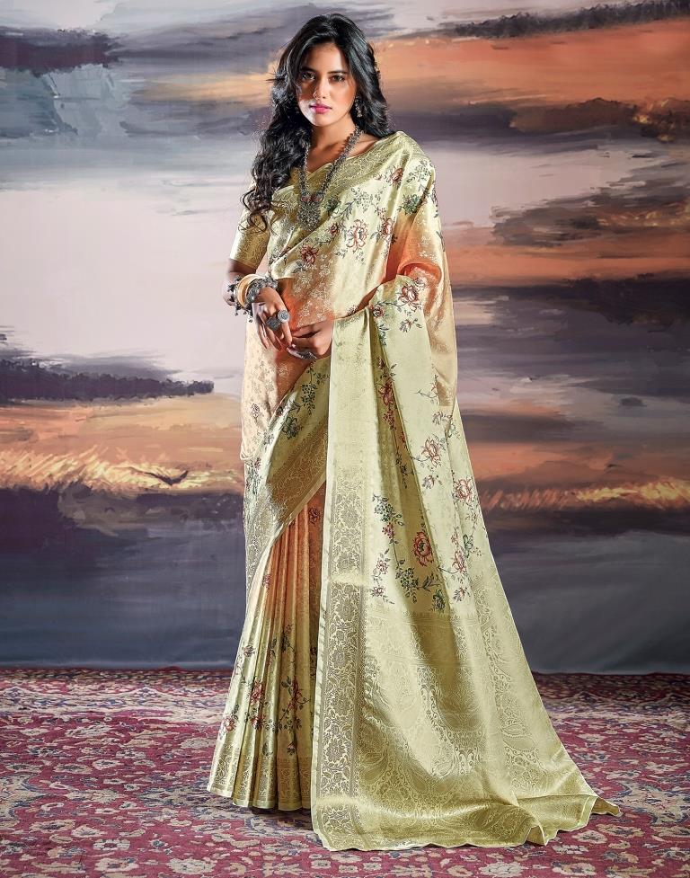 Beige Silk Woven Saree