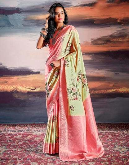 Beige & Pink Silk Woven Saree