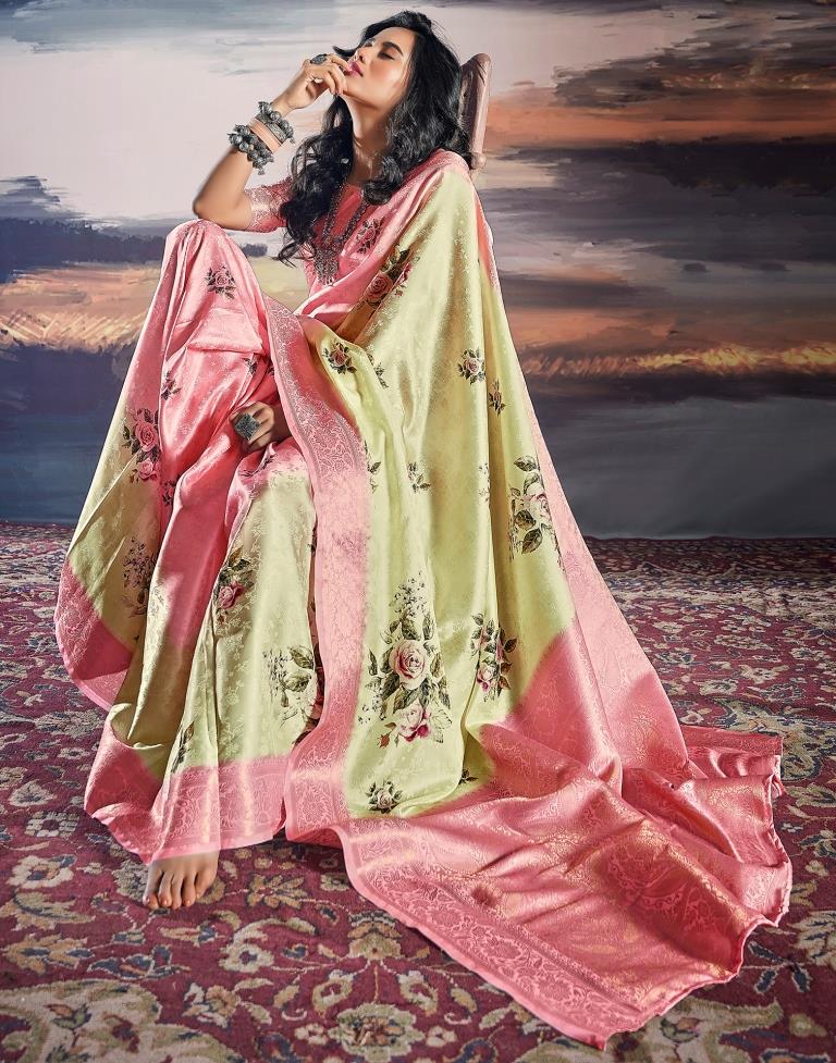 Beige & Pink Silk Woven Saree