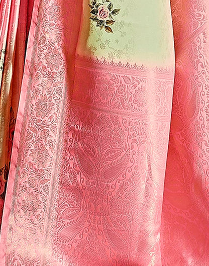 Beige & Pink Silk Woven Saree