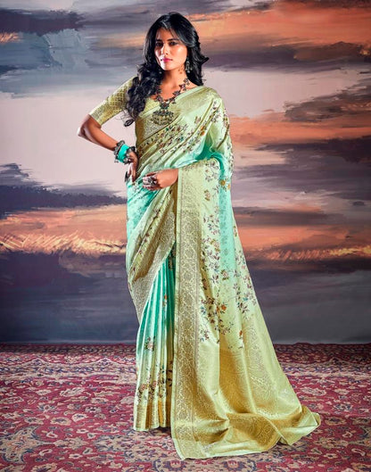 Beige & Light Green Silk Woven Saree