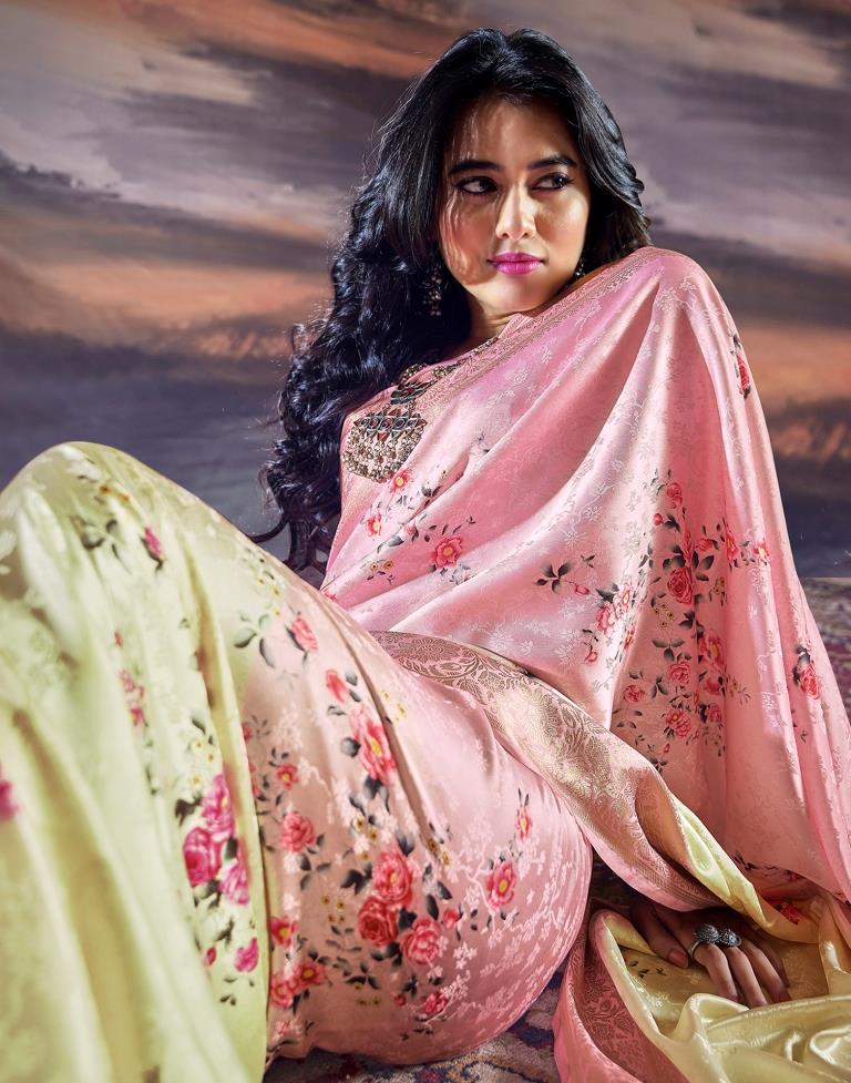 Beige & Pink Silk Woven Saree