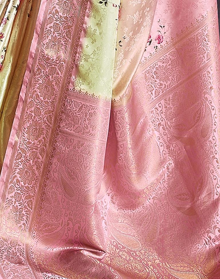 Beige & Pink Silk Woven Saree