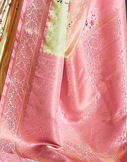 Beige & Pink Silk Woven Saree