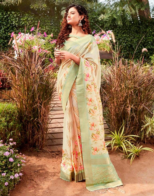 Beige Cotton Weaving Saree