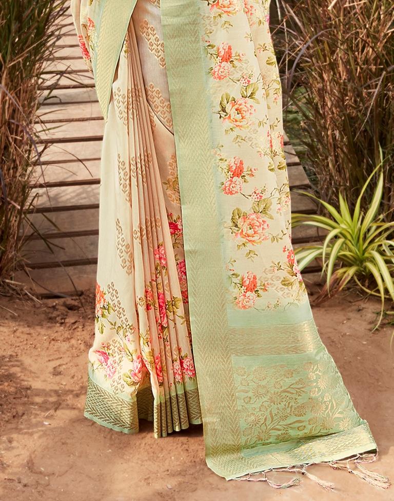 Beige Cotton Weaving Saree