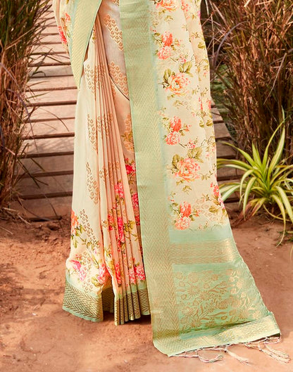 Beige Cotton Weaving Saree