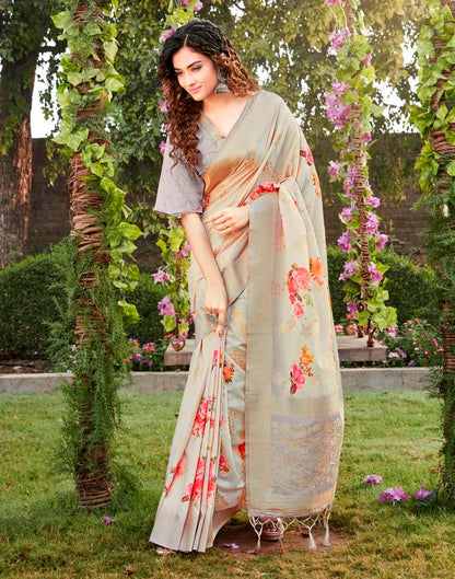 Beige Cotton Woven Saree