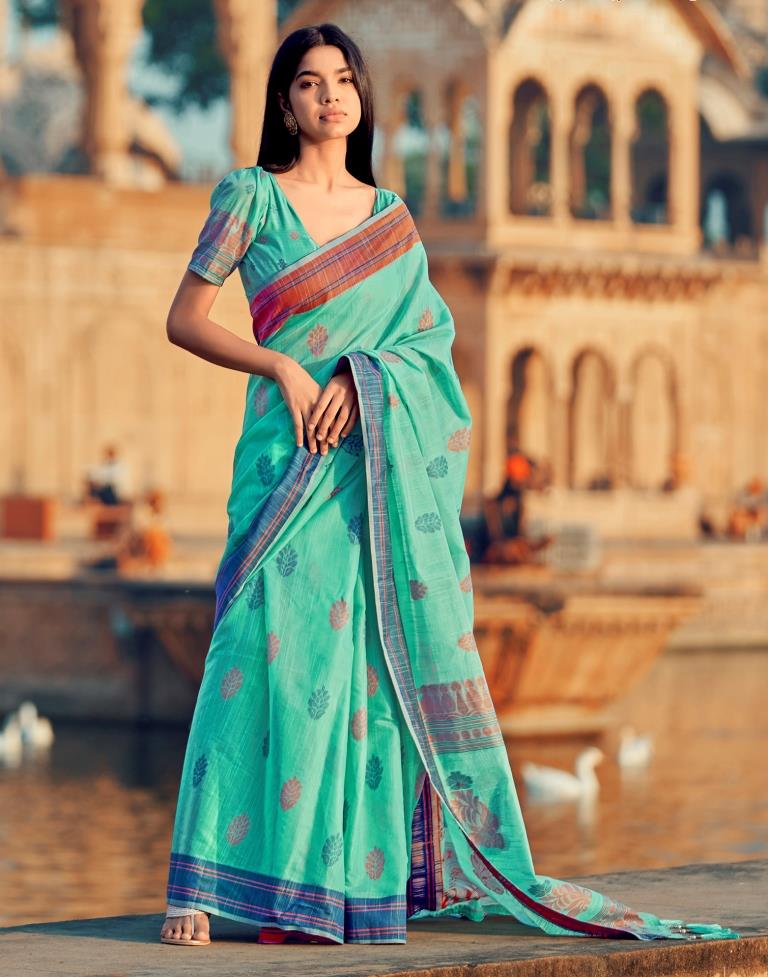 Turquoise Silk Woven Saree