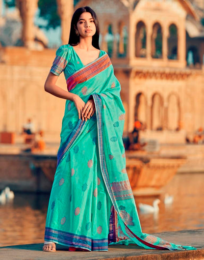 Turquoise Silk Woven Saree