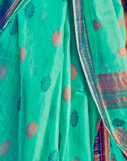 Turquoise Silk Woven Saree