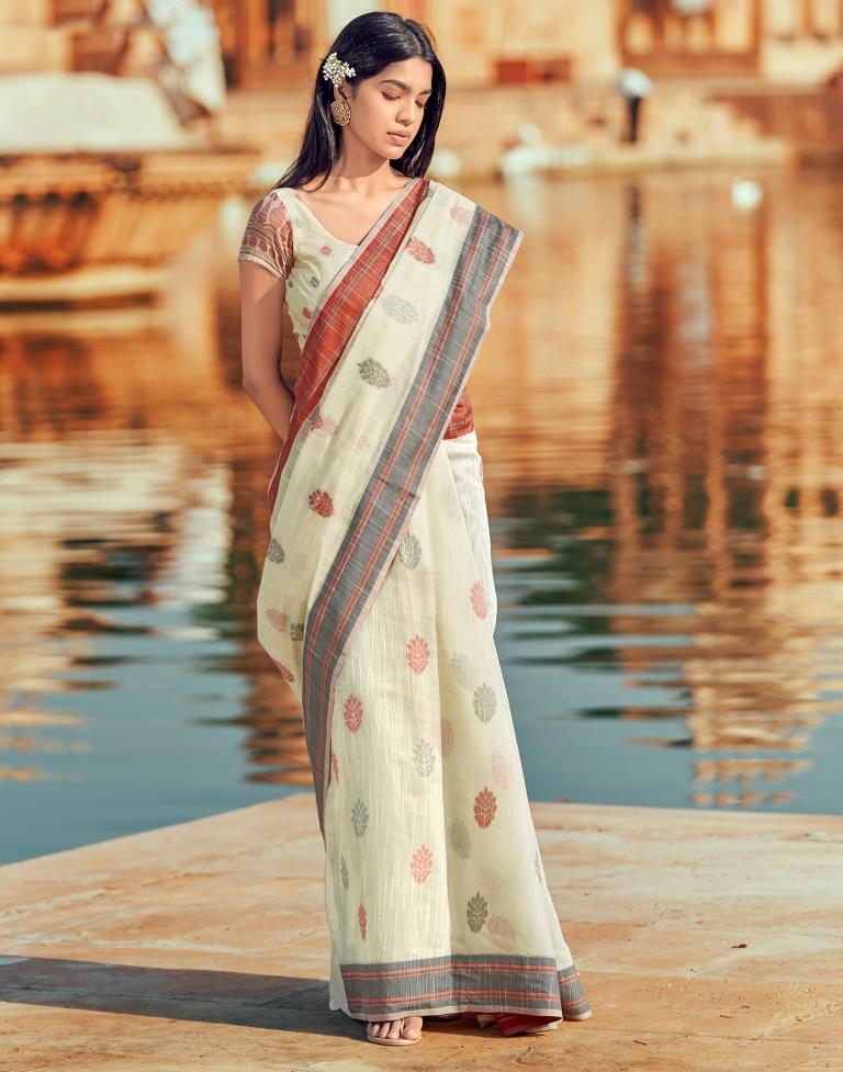 Beige Silk Woven Saree