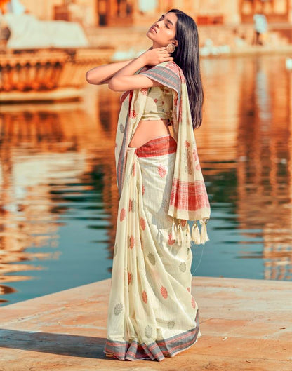 Beige Silk Woven Saree