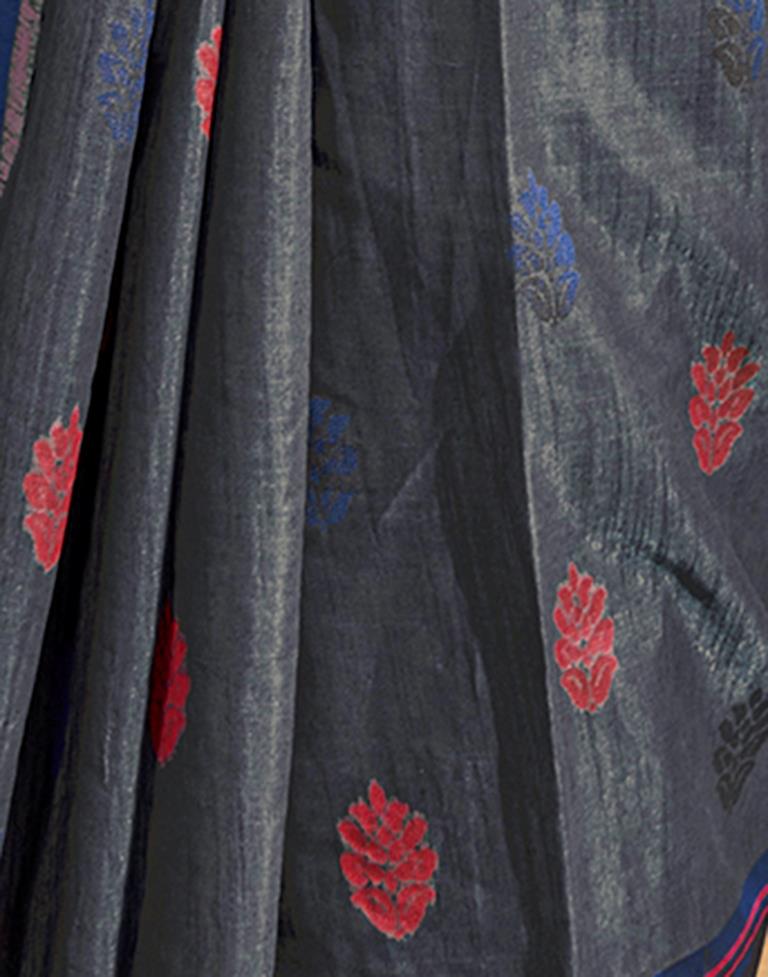Dark Grey & Multicoloured Silk Woven Saree
